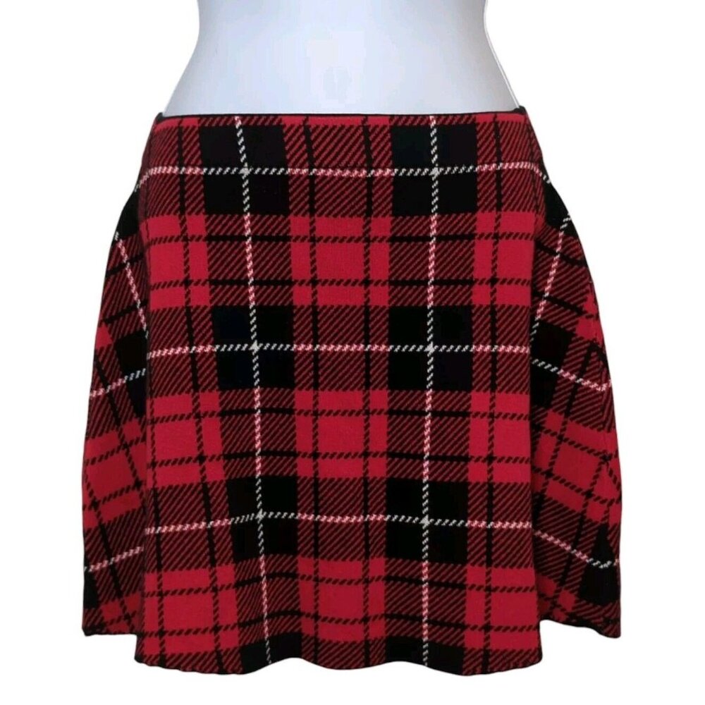 H&M Womens Sz‎ XXS Plaid Mini Skirt Preppy A Line Red Anime Grunge Punk Y2K 90's